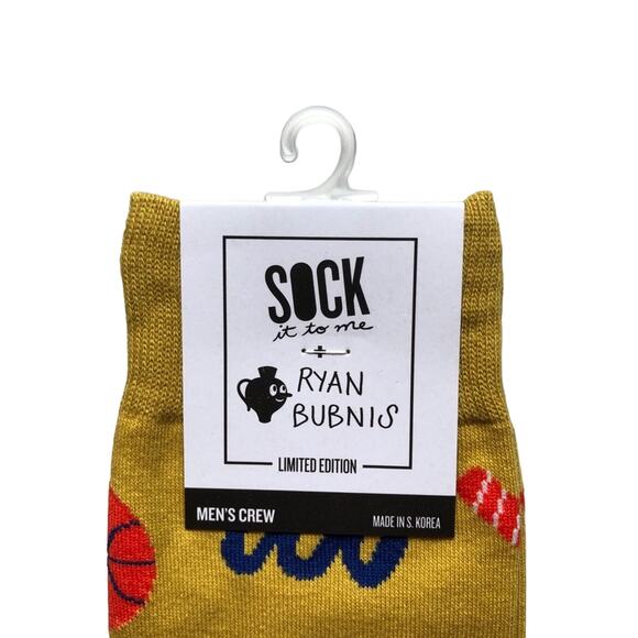 Sock It To Me Artist Colab Ryan Bubnis Yellow Blue Sports Novelty Crew Socks - Picture 2 of 7